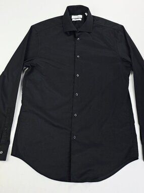 Calvin Klein Lasting Color Slim Stretch Spread Collar 15 32-33 Mens Black Shirt